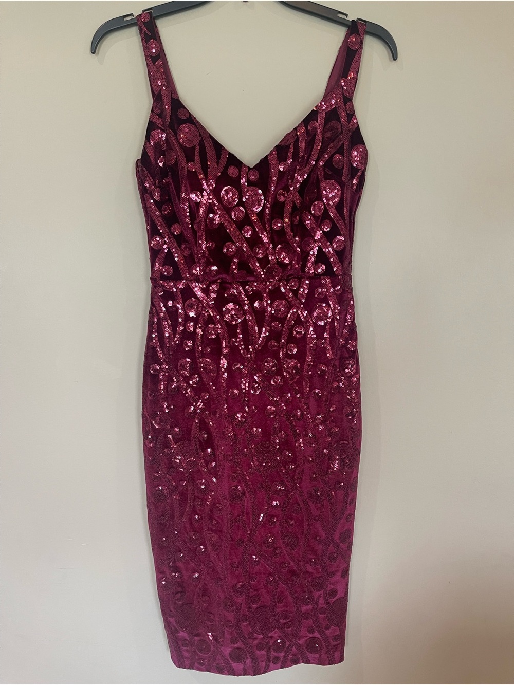 Tatyana Burgundy Sequin V-Neck Midi Dress